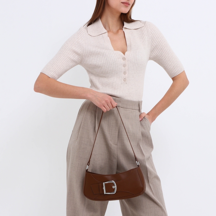 Сумка женская багет на молнии, цвет шоколадный