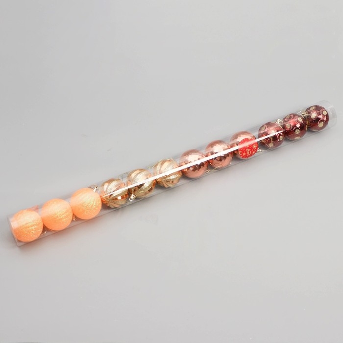 Набор шаров пластик d-6 см, 12 шт Набор шаров пластик d-6 см, 12 шт "Агнет" полосы, золотисто-оранжевый