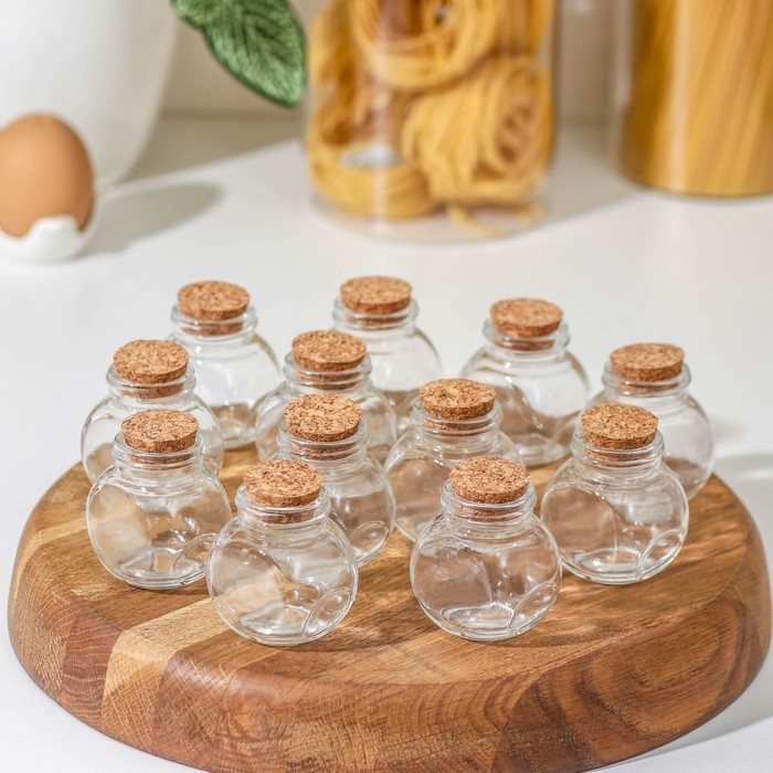 Набор баночек стеклянных для специй с пробковой крышкой Доляна &laquo;Парфе&raquo;, 50 мл, 5,4&times;4&times;5,4 см, 12 шт