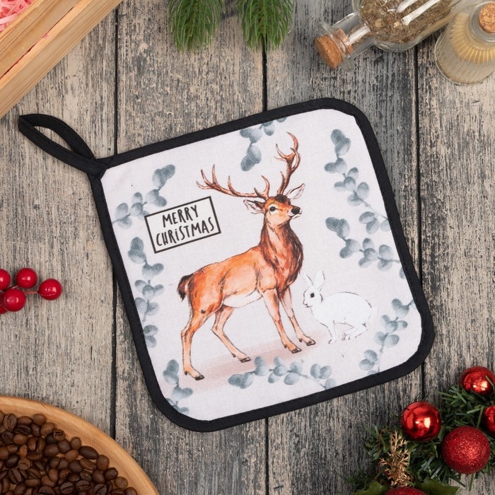 Прихватка &laquo;Merry Christmas&raquo; 19х19 см, саржа, 100% хлопок, ватин 250 г/м2