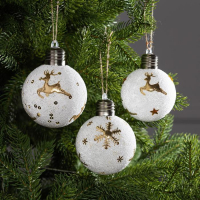 Набор ёлочных шаров &laquo;Золотистые узоры&raquo; 3 шт., батарейки, 1 LED, свечение тёплое белое