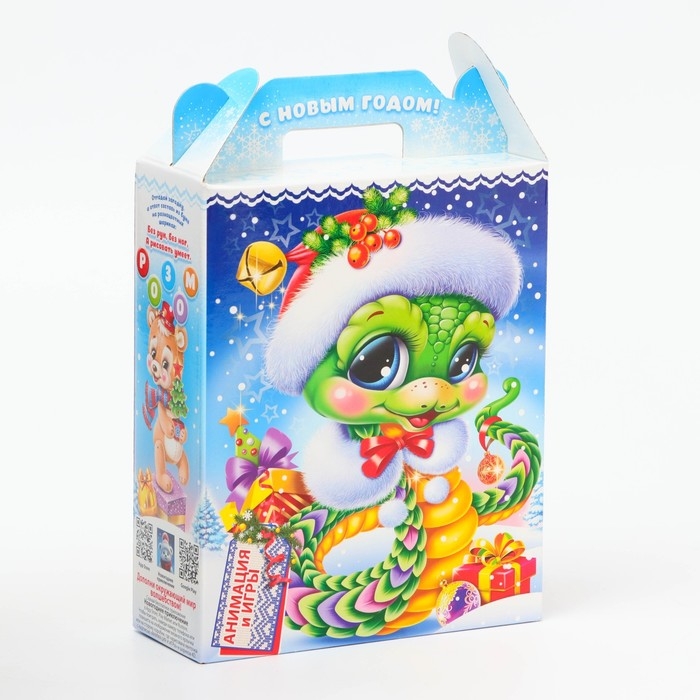 Новый год. Подарочная коробка,Новогодняя Новый год. Подарочная коробка,Новогодняя"Сладкая парочка" с игрой и анимацией 20,8*16,8*6,8см.