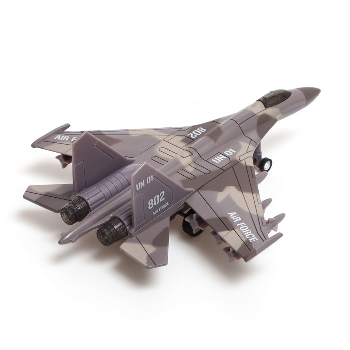 Истребитель металлический &laquo;Воздушные силы&raquo;, инерционный, световые и звуковые эффекты, цвет коричневый