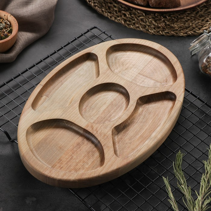 Менажница овальная Adelica «Бочонок», 5 секций, 30×20×1,8 см, массив берёзы Менажница овальная Adelica «Бочонок», 5 секций, 30×20×1,8 см, массив берёзы