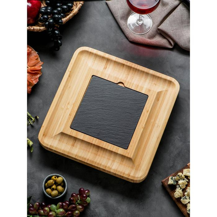 Набор для подачи сыра &laquo;Маасдам&raquo;, 4 ножа, бамбук, доска из сланца