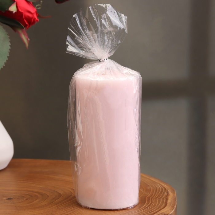 Свеча-цилиндр гладкая, 5х10 см, светло-розовая, 6 ч