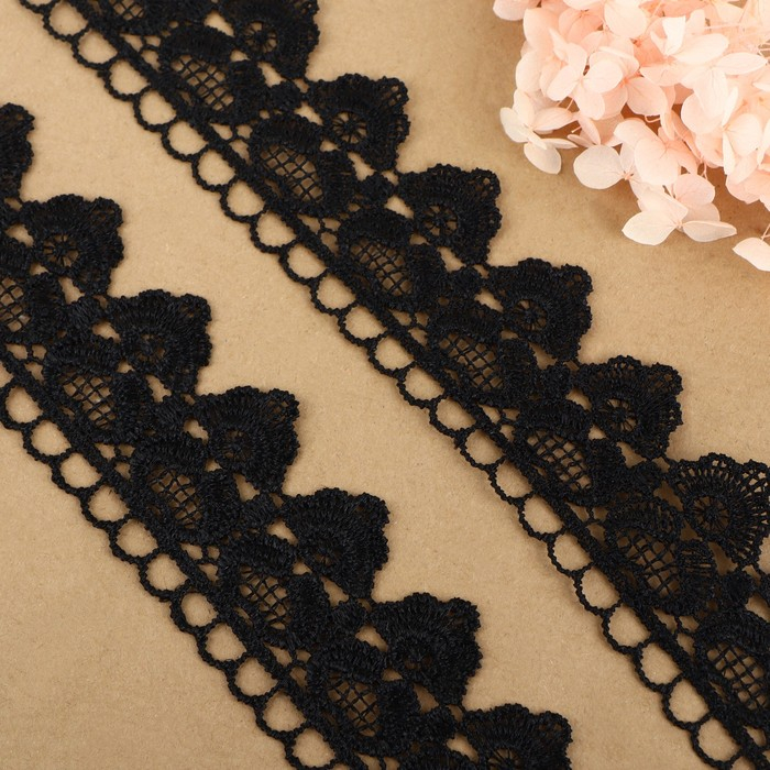 Кружево гипюровое, 45 мм &times; 6,8 &plusmn; 0,5 м, цвет чёрный