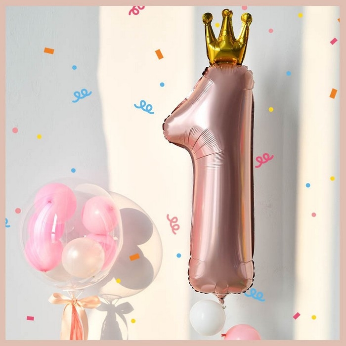 Шар фольгированный 32 Шар фольгированный 32" «Цифра 1 с короной», цвет розовый