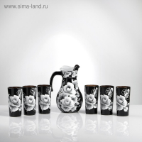 Набор для сока с подносом "Розы" художественная роспись, 6 стаканов 1250/200 мл