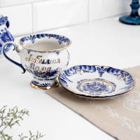 Чайная пара "Грация" , золото,  (Любимая Мама), 300 мл, гжель