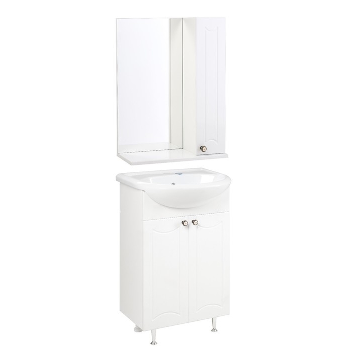 Комплект мебели для ванной: "Викотория 55" правый: Тумба + раковина "НЕО 55"+ зеркало-шкаф