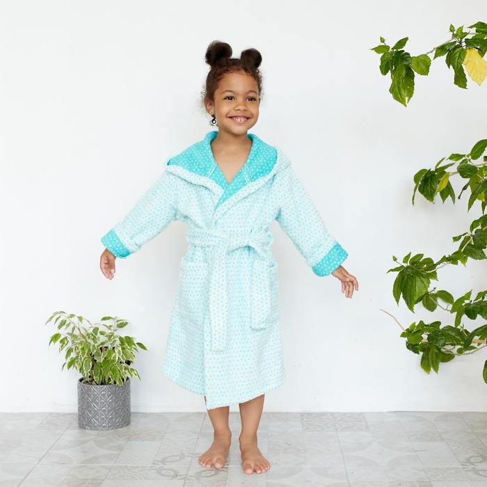 Халат махровый детский Крошка Я &laquo;Крапинка&raquo; размер 30, цвет бирюзовый, 100% хлопок 360 г/м2
