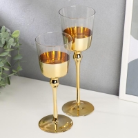 Подсвечник стекло набор 2 шт "Романтика свечей" золото высота 23 см, 20 см Подсвечник стекло набор 2 шт "Романтика свечей" золото высота 23 см, 20 см