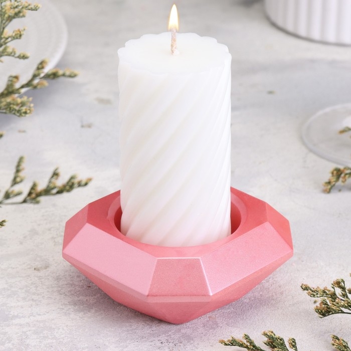 Подсвечник Подсвечник "Квадрат" из гипса со скошенными углами малый,9х3,5см,розовый