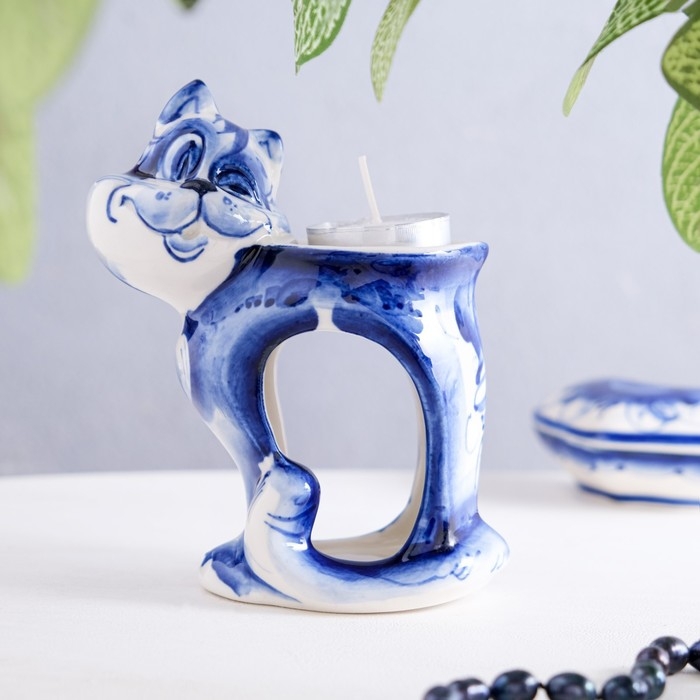 Подсвечник-аромалампа &laquo;Хитрый кот&raquo;, микс, гжель