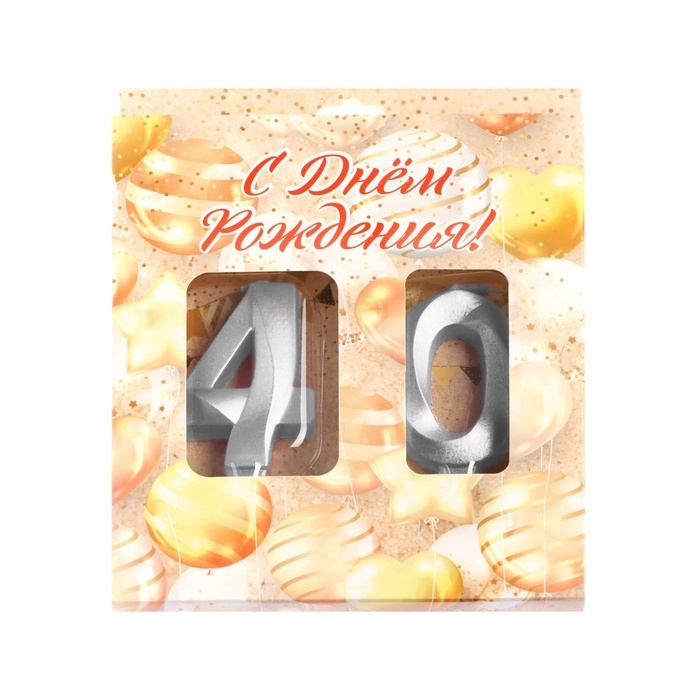 Свеча в торт юбилейная Свеча в торт юбилейная "Грань" (набор 2 в 1), цифра 40, серебряный металлик, 6,5 см