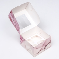 Коробка для 4 капкейков с окном , "Изящность", 16 х 16 х 10 см