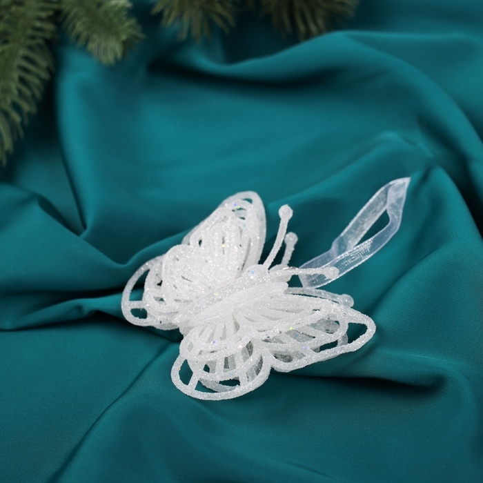 Украшение ёлочное "Бабочка перелив" 8х7 см, белый