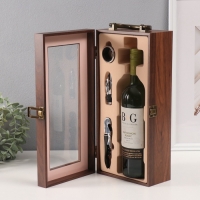 Шкатулка дерево, стекло под 1 бутылку "Тео" 3 предмета 10,5х18х37 см