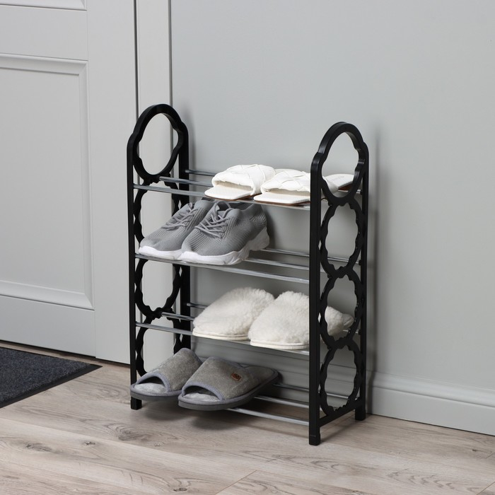 Обувница Доляна, 4 яруса, 42&times;19&times;58 см, цвет чёрный