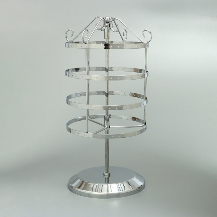 Подставка для украшений &laquo;Вертушка&raquo;,4 яруса,72 пары, металл, 15&times;15&times;34 см, цвет хром