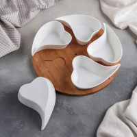 Набор соусников керамических на деревянной подставке &laquo;Эстет. Сердца&raquo;, 5 предметов: 200 мл, цвет белый