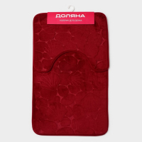 Коврики для ванной и туалета Доляна &laquo;Галька, ракушки&raquo;, 2 шт: 40&times;50 см, 50&times;80 см, цвет бордовый