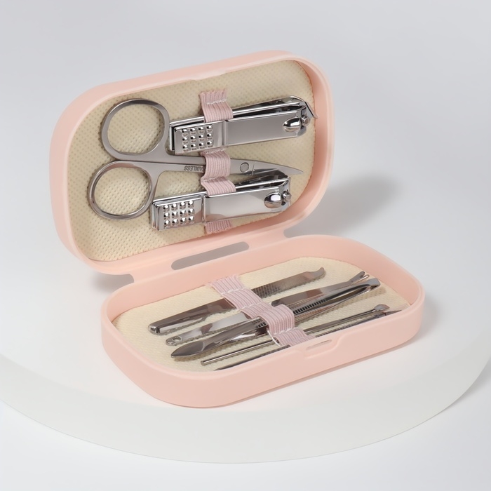 Набор маникюрный, 8 предметов, в пластиковом футляре, цвет розовый Набор маникюрный, 8 предметов, в пластиковом футляре, цвет розовый