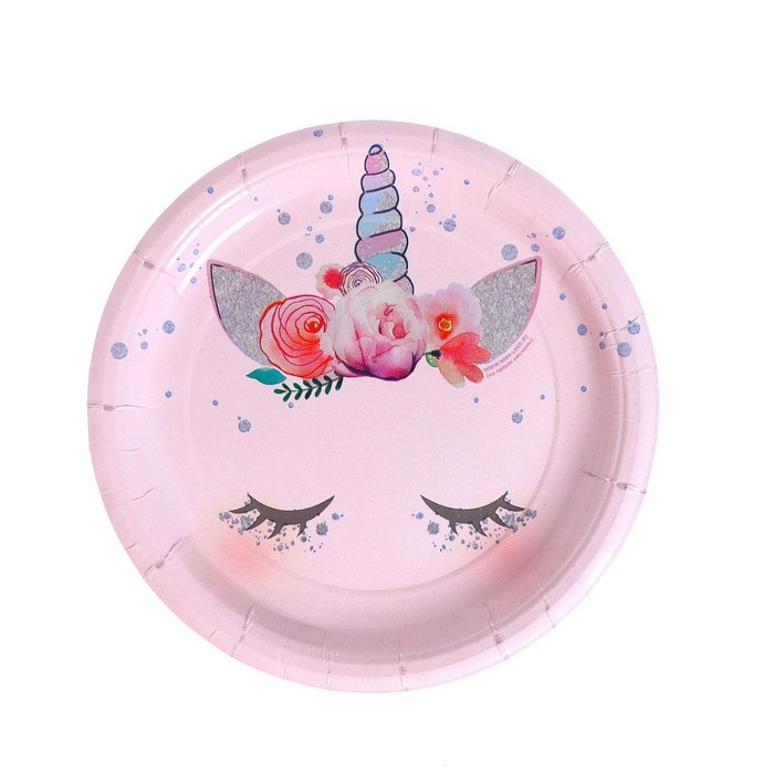 Набор бумажной посуды одноразовый Единорог Мордочка&raquo;, 6 тарелок, 6 стаканов