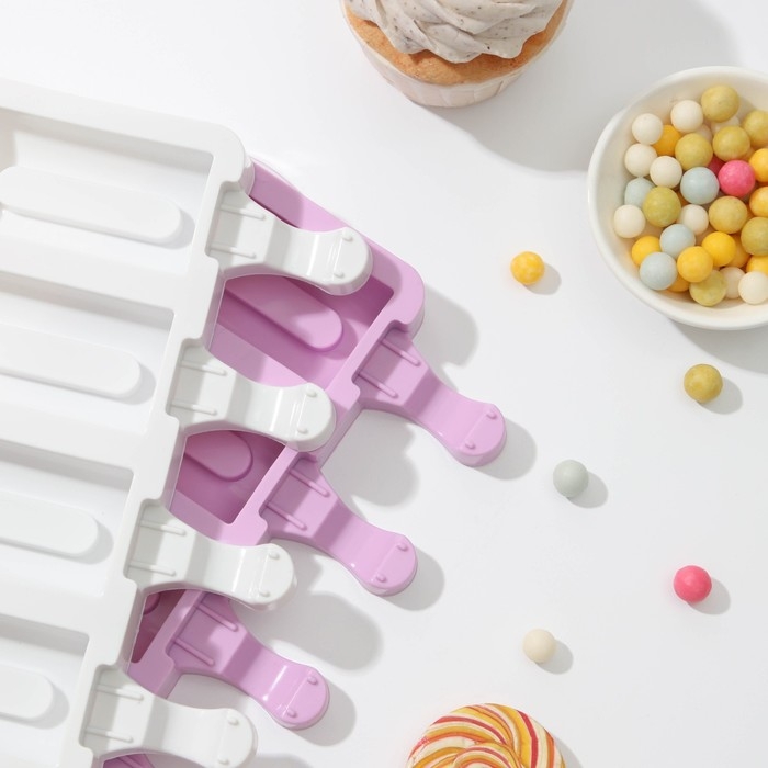 Форма для мороженого &laquo;Сицилия&raquo;, силикон, 19,5&times;11 см, 4 ячейки (6,8&times;3,5 см), цвет МИКС