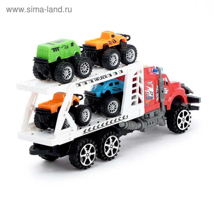Грузовик инерционный «Перевозчик» с 4 машинами, МИКС Грузовик инерционный «Перевозчик» с 4 машинами, МИКС