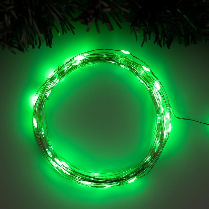 Гирлянда «Нить» 10 м роса, IP20, серебристая нить, 100 LED, свечение зелёное, 12 В Гирлянда «Нить» 10 м роса, IP20, серебристая нить, 100 LED, свечение зелёное, 12 В