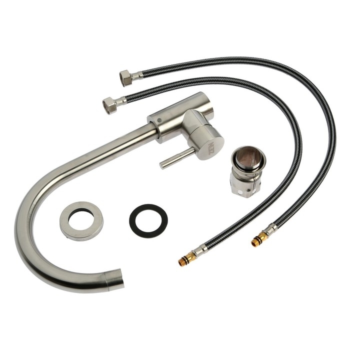 Смеситель для кухни ZEIN Z2386, однорычажный, картридж 35мм, нержавеющая сталь, сатин