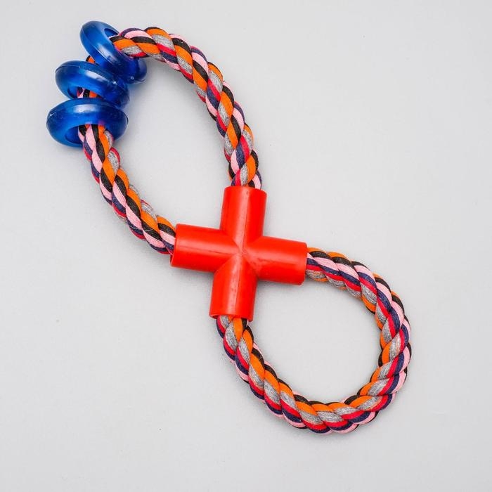 Игрушка тренировочная канатная Игрушка тренировочная канатная "Восьмёрка с кольцами", до 25 см, до 140 г, микс цветов