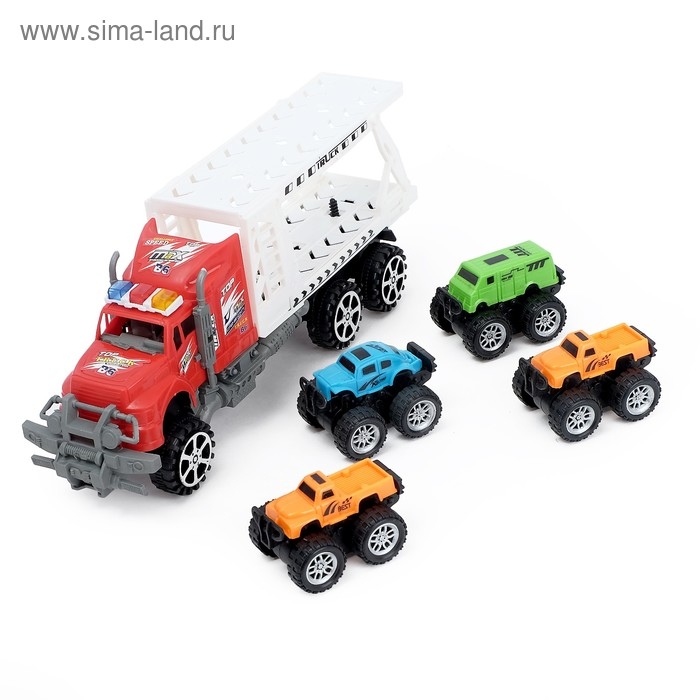 Грузовик инерционный «Перевозчик» с 4 машинами, МИКС Грузовик инерционный «Перевозчик» с 4 машинами, МИКС