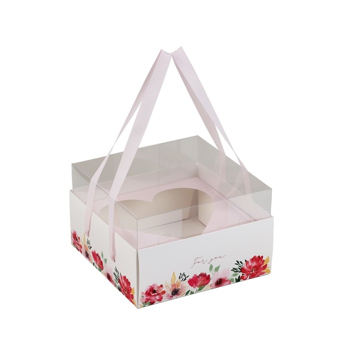 Коробка для цветов с формовым вкладышем и PVC крышкой &laquo;Цветы для тебя&raquo;, 23.5 х 23.5 х 15 с