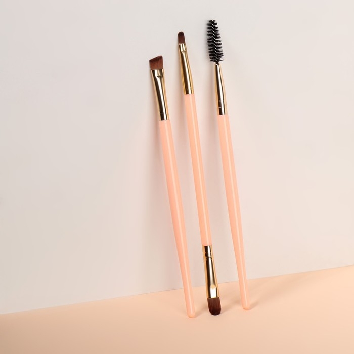 Набор кистей для макияжа, 3 предмета, цвет розовый