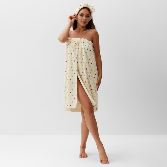 Набор для бани и ванной Этель "Конфетти", полотенце- парео 75*120 см+повязка