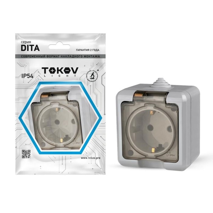 Розетка с прозр. крышкой TOKOV ELECTRIC, Dita, 16А, IP54, 250В, с з/к, серый, TKL-DT-R1Z-C06T-IP5 Розетка с прозр. крышкой TOKOV ELECTRIC, Dita, 16А, IP54, 250В, с з/к, серый, TKL-DT-R1Z-C06T-IP5