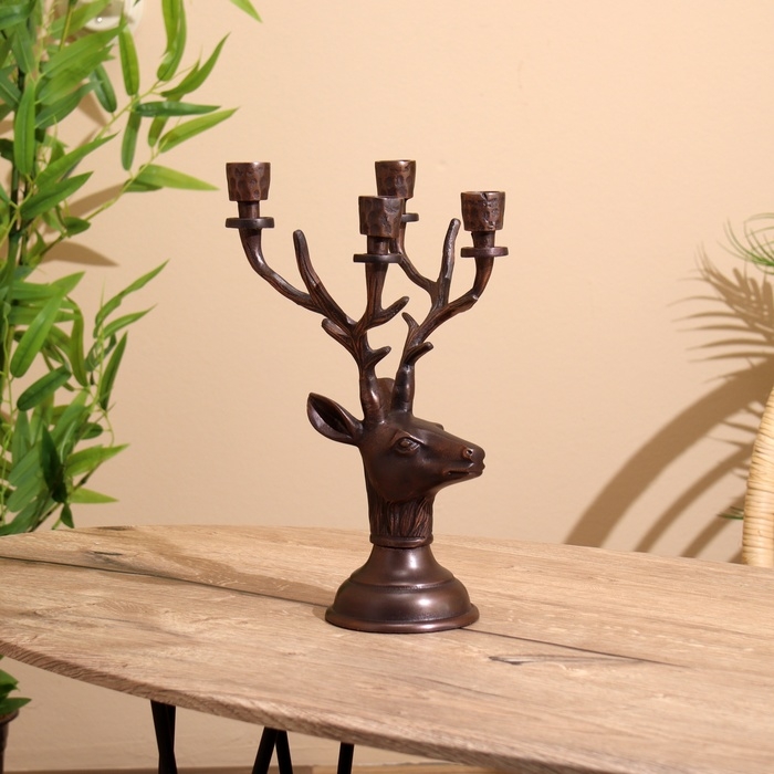 Подсвечник на 4 свечи "Олень" алюминий 16х12х32 см