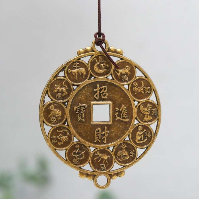 Музыка ветра металл "Дракон на монете" 3 колокольчика 45 см