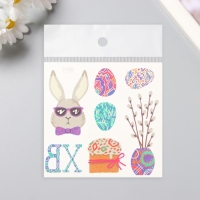 Татуировка на тело цветная "Кролик в очках" 10х10 см