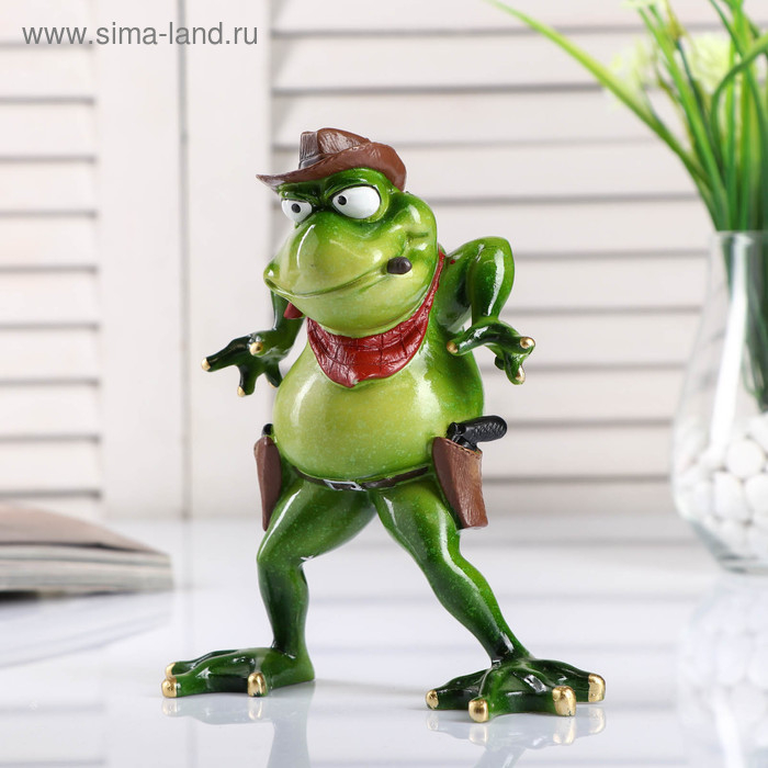 Сувенир полистоун лак "Лягуха-ковбой" 18х14,5х9 см