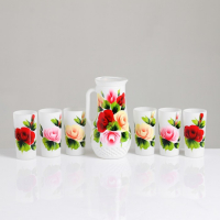 Набор для сока с подносом "Жостово" художественная роспись, 6 стаканов 1250/200 мл, белый ма