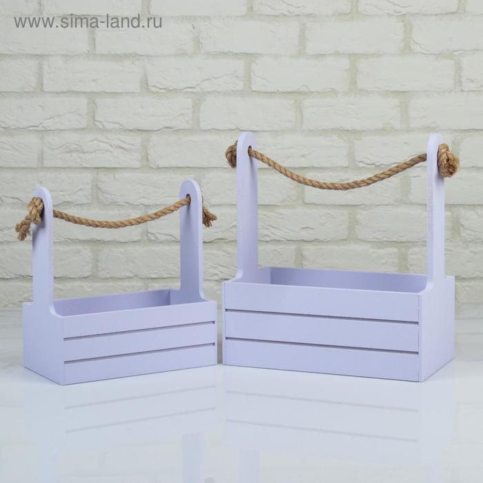 Набор кашпо деревянных 2 в 1 (25&times;15&times;30; 21&times;12&times;23 см) "Dear", ручка канат, лаванда