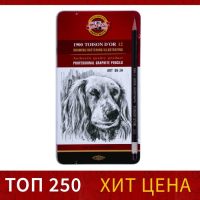 Набор карандашей чернографитных разной твердости 12 штук Koh-i-Noor 1912, 8B-2H, утолщённые, в металлическом пенале Набор карандашей чернографитных разной твердости 12 штук Koh-i-Noor 1912, 8B-2H, утолщённые, в металлическом пенале