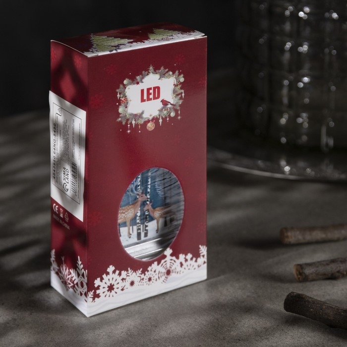 Светодиодная фигура &laquo;Серебристый фонарь с оленями&raquo; 7 &times; 13 &times; 3.5 см, пластик, батарейки AG13х3 (в комплекте), свечение тёплое белое