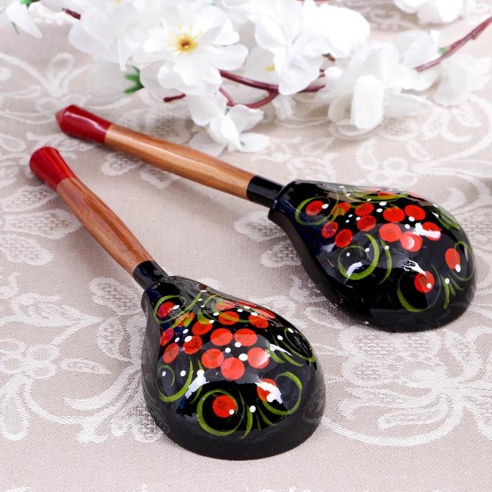 Ложка  &laquo;Чернушка&raquo;, полубаская, 19&times;6 см, хохлома, микс