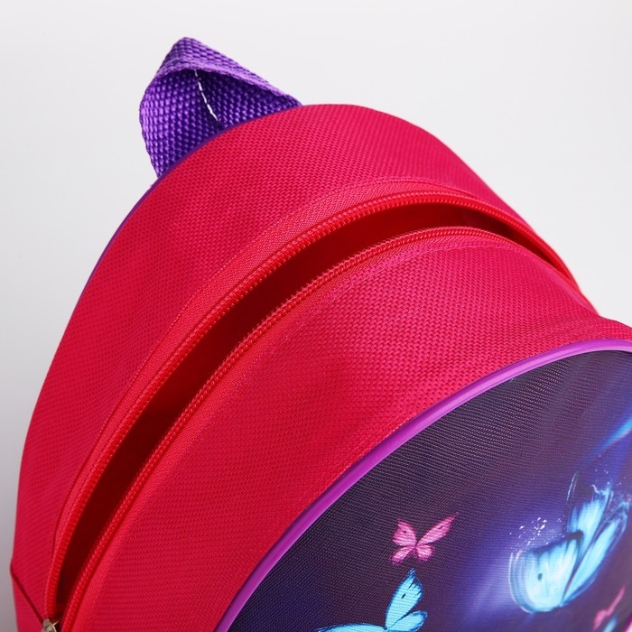 Рюкзак детский для девочки «Котик и бабочка», 23 х 23 х 20 5 см, отдел на молнии, цвет красный Рюкзак детский для девочки «Котик и бабочка», 23 х 23 х 20 5 см, отдел на молнии, цвет красный