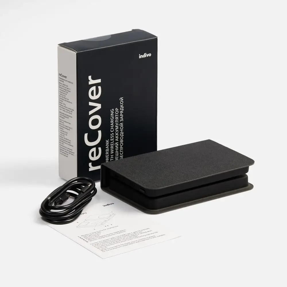 Внешний аккумулятор с беспроводной зарядкой reCover, черный